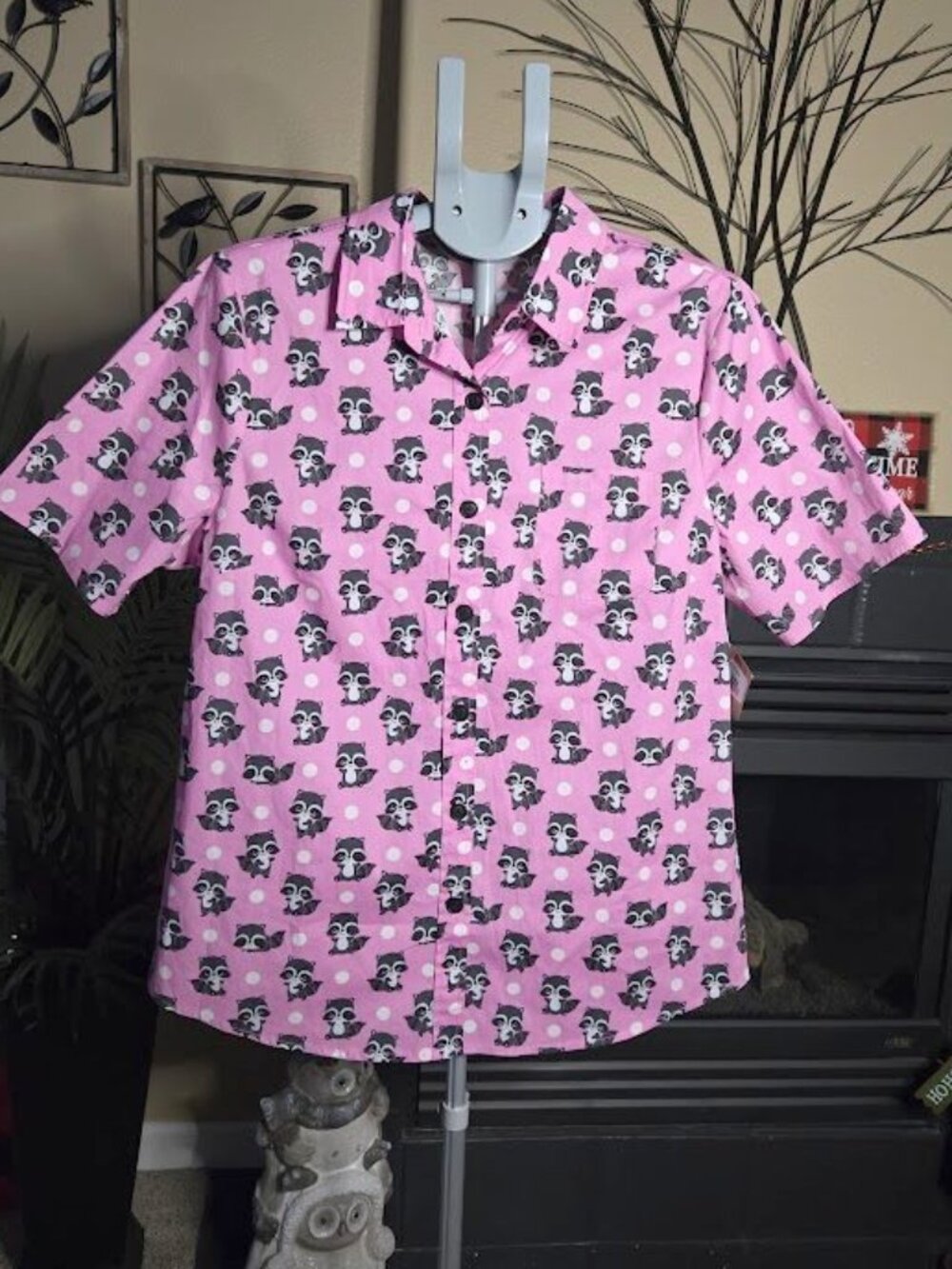 NWT Attic Salt / Fuego Eva Rose sz XL Raccoon print button down top